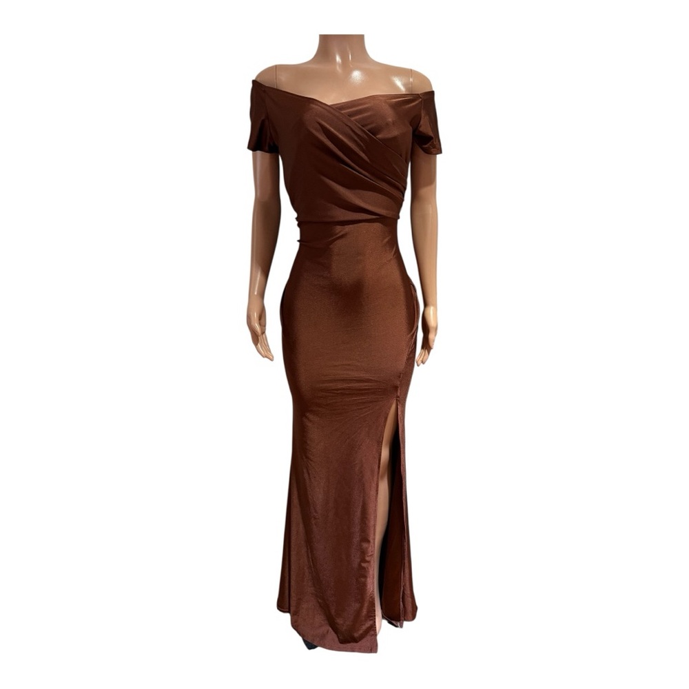 Elegant Brown Off-Shoulder Dress